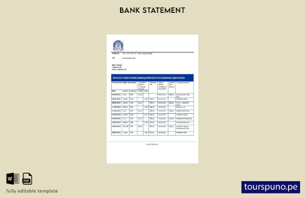 listo para imprimir la plantilla de extracto bancario de Afganistán Da Afganistá